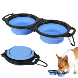 Portable 2-in-1 Collapsible Silicone Pet Food & Water Bowl with Carabiner - 450ml