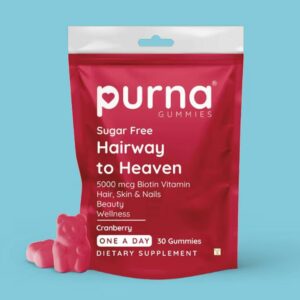 Purna Gummies Sugar-Free Biotin Cranberry Flavour Gummy – For Healthy Hair, Nails & Skin (1 Daily)